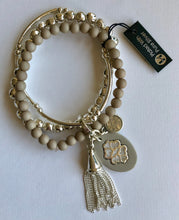 Load image into Gallery viewer, Silver Plated Three Band Charm Bracelet