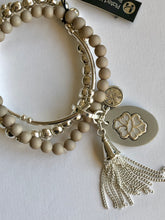 Load image into Gallery viewer, Silver Plated Three Band Charm Bracelet